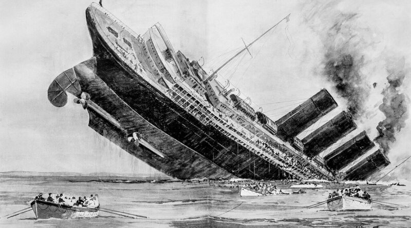 Ilustración del hundimiento del Lusitania por Norman Wilkinson